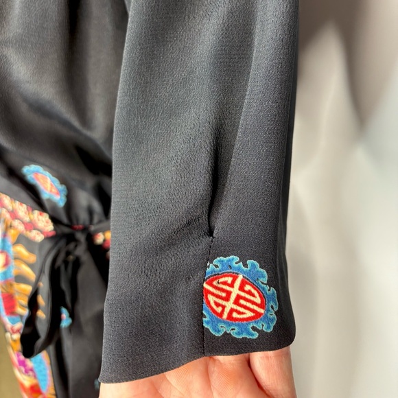 Vintage Anita Kantor 70s / 80s Black Midi Wrap Dress Asian Dragon Print Small - Picture 7 of 14